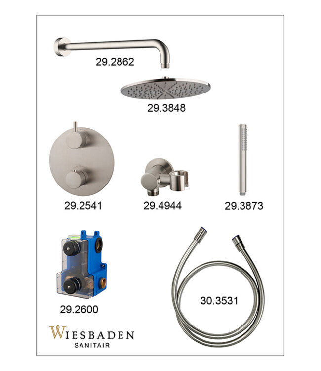 Inbouwthermostaat Set Caral – Geborsteld Staal - 30cm Hoofddouche & Handdouche 3-standen - Copy