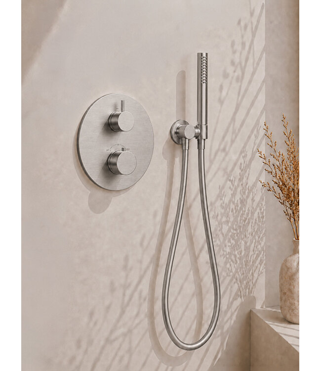 Inbouwthermostaat Set Caral – Geborsteld Staal - 30cm Hoofddouche & Handdouche 3-standen - Copy