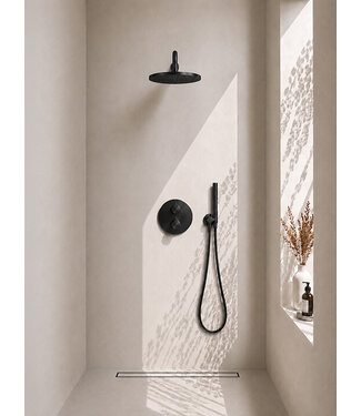 Wiesbaden Inbouwthermostaat Set Caral – Mat Zwart - 25cm Hoofddouche & Handdouche