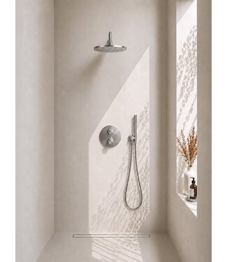 Wiesbaden Inbouwthermostaat Set Caral – Geborsteld Staal - 25cm Hoofddouche & Handdouche