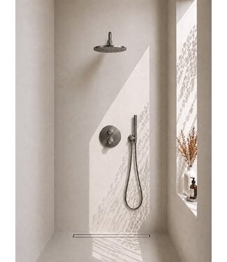 Wiesbaden Inbouwthermostaat Set Caral – Gunmetal (PVD) - 25cm Hoofddouche & Handdouche
