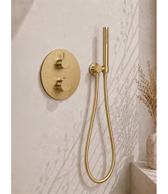 Inbouwthermostaat Set Caral – Geborsteld Messing (PVD) - 25cm Hoofddouche & Handdouche