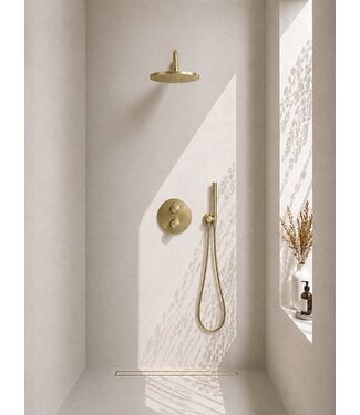 Wiesbaden Inbouwthermostaat Set Caral – Geborsteld Messing (PVD) - 25cm Hoofddouche & Handdouche