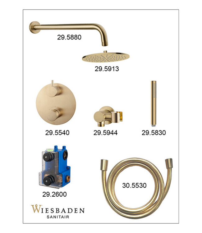Inbouwthermostaat Set Caral – Geborsteld Messing (PVD) - 25cm Hoofddouche & Handdouche