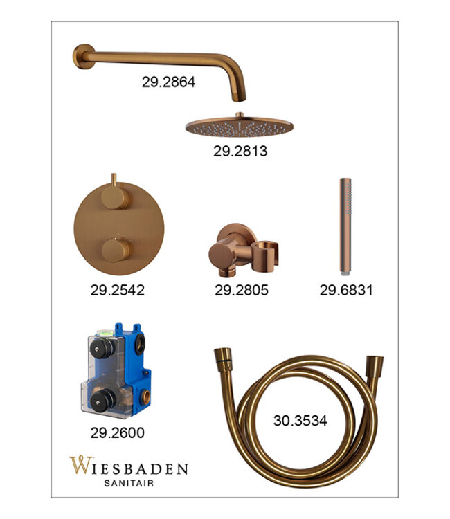 Inbouwthermostaat Set Caral – Geborsteld Brons Koper (PVD) - 25cm Hoofddouche & Handdouche