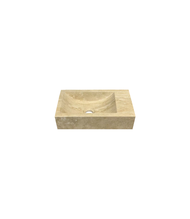 Fontein Travertin Beige (40x22x10 cm) Rechts | Mat Gezoet Natuursteen
