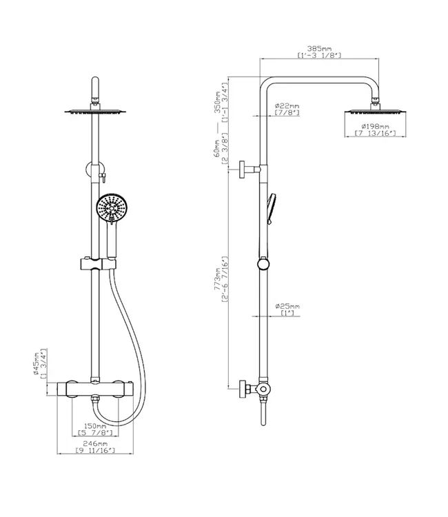 Opbouw Regendouche set PRO 200 Mat Zwart 20cm hoofddouche