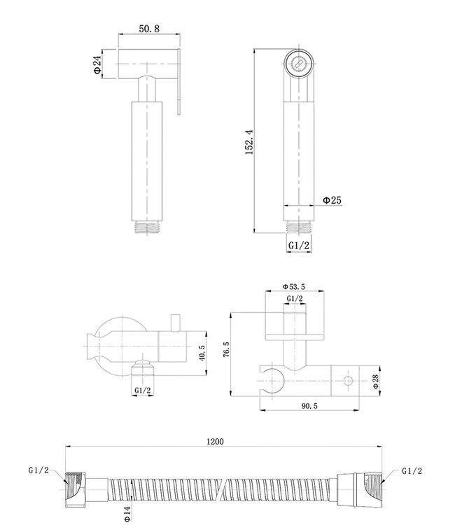 Bidetset TIVARO Geborsteld Messing met handdouche en doucheslang 1/2" - Bidetdouche 29.4308