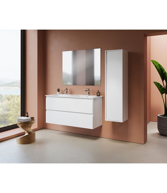 Wastafelonderkast Sally XL 118x60x45,3cm - Glans Wit (Greeploos & Softclose)