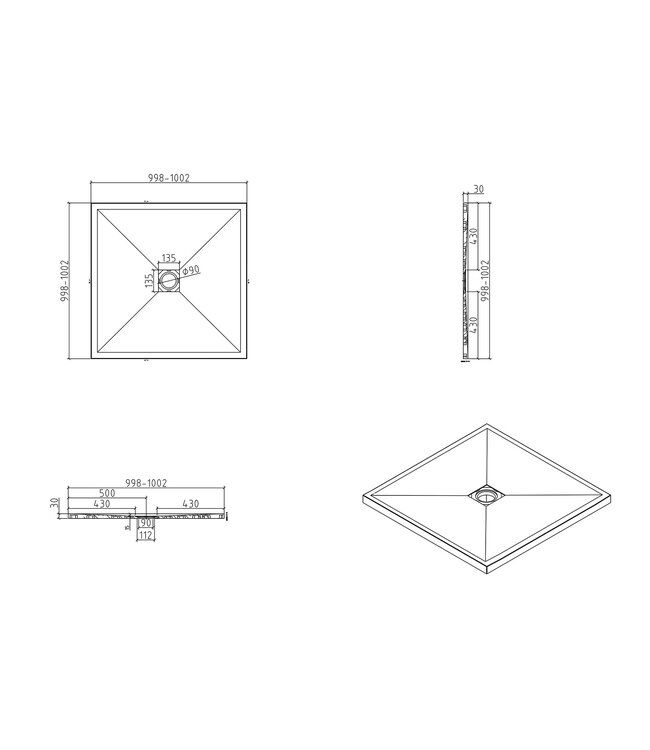 Douchebak Composiet Stonea Beige 100x100cm Antislip & Inkortbaar