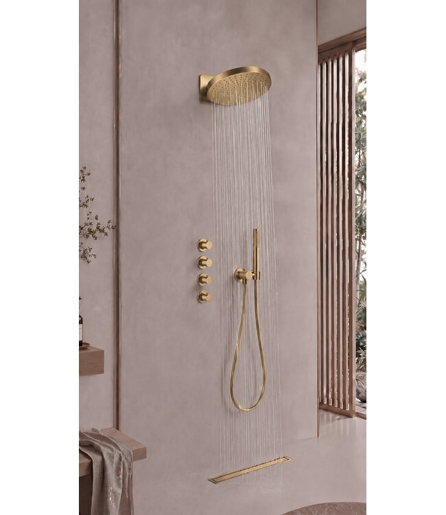 UniMatch Pluuto Hoofddouche 2-standen Geborsteld Messing (PVD)32cm - Inbouw wandmontage
