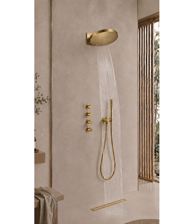 UniMatch Pluuto Hoofddouche 2-standen Geborsteld Messing (PVD)32cm - Inbouw wandmontage
