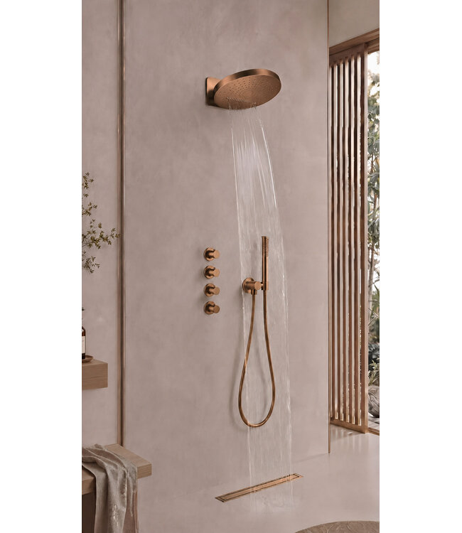 UniMatch Pluuto Hoofddouche 2-standen Geborsteld Brons Koper (PVD)32cm - Inbouw wandmontage