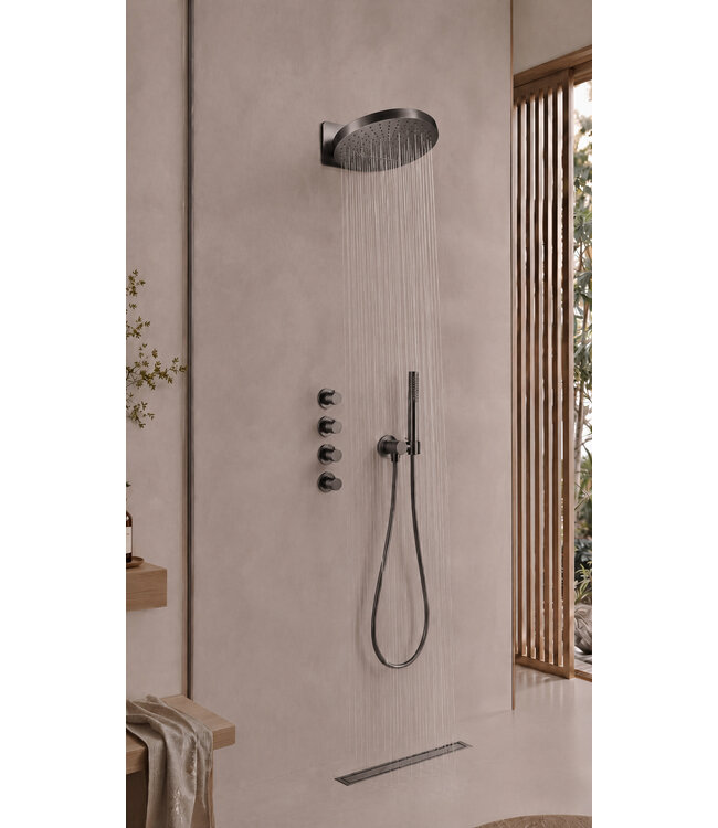 UniMatch Pluuto Hoofddouche 2-standen Gunmetal (PVD)32cm - Inbouw wandmontage