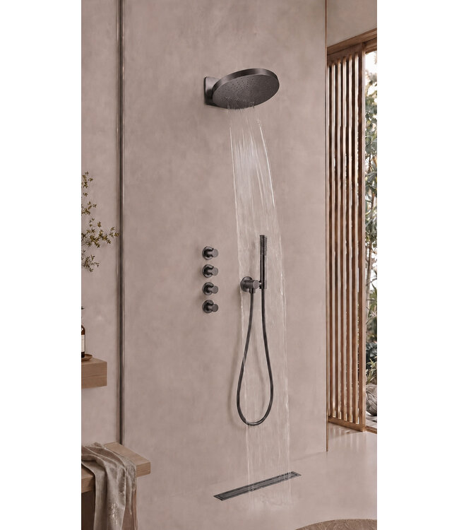 UniMatch Pluuto Hoofddouche 2-standen Gunmetal (PVD)32cm - Inbouw wandmontage