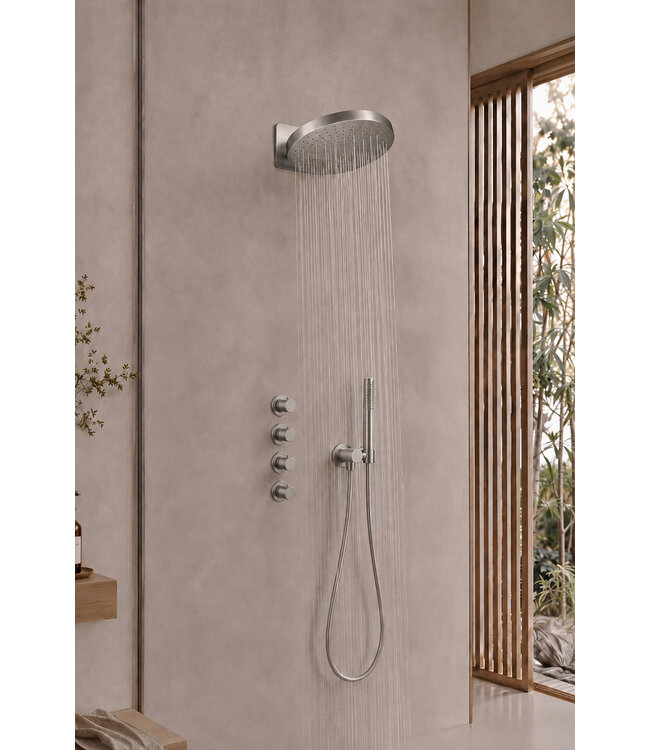 UniMatch Pluuto Hoofddouche 2-standen Geborsteld Staal 32cm - Inbouw wandmontage