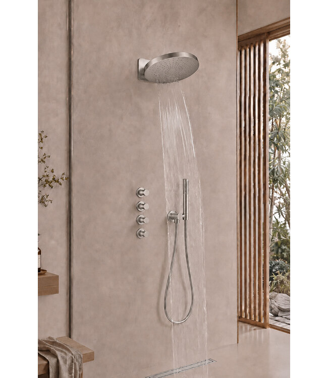 UniMatch Pluuto Hoofddouche 2-standen Geborsteld Staal 32cm - Inbouw wandmontage