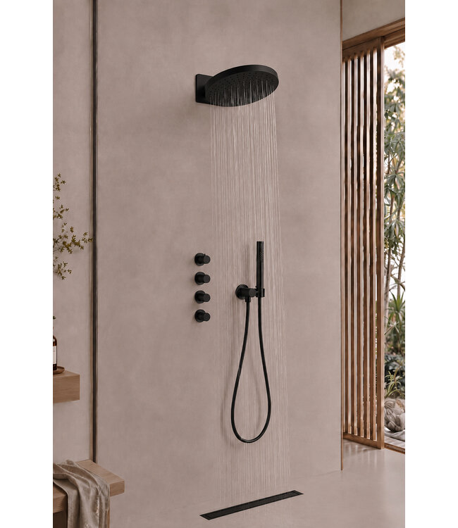 UniMatch Pluuto Hoofddouche 2-standen Mat Zwart 32cm - Inbouw wandmontage