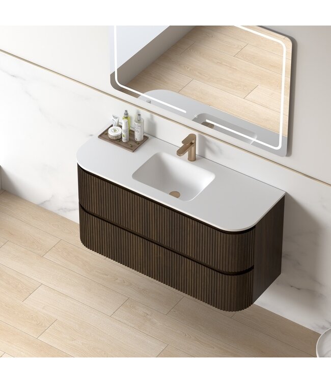 Badkamermeubel Eleonora 120 cm Dark Walnoot | Enkele Keramische Wastafel