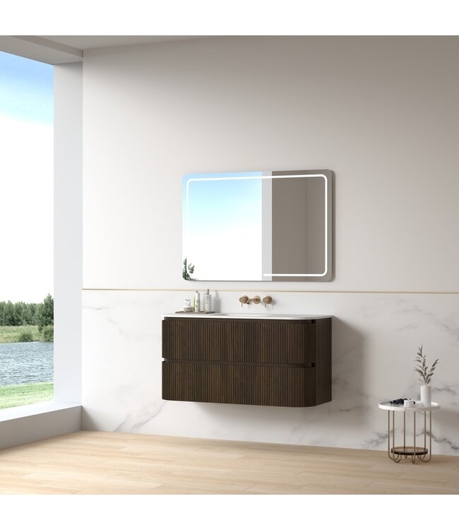 Badkamermeubel Eleonora 120 cm Dark Walnoot | Enkele Keramische Wastafel