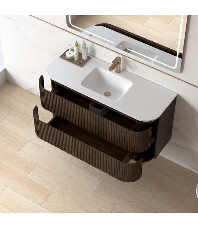 Badkamermeubel Eleonora 120 cm Dark Walnoot | Enkele Keramische Wastafel