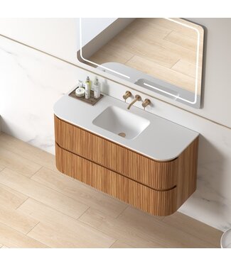 SANI-SUPPLY Badkamermeubel Eleonora 120 cm Acacia | Enkele Keramische Wastafel