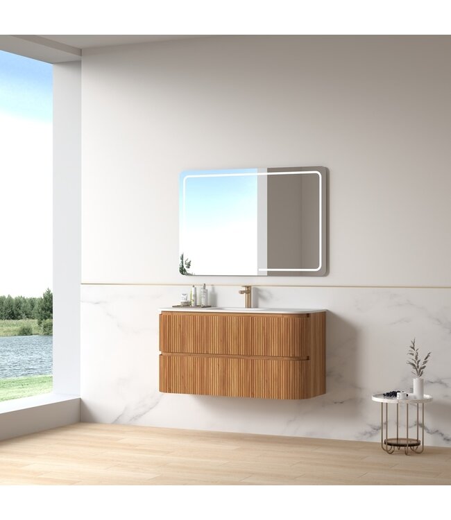 Badkamermeubel Eleonora 120 cm Acacia | Enkele Wastafel Solid Surface