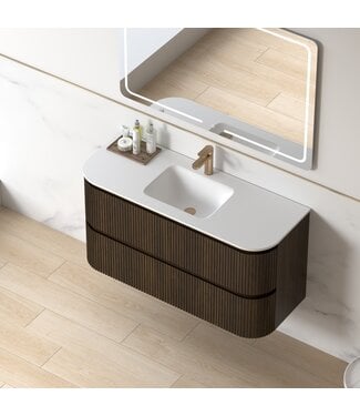 SANI-SUPPLY Badkamermeubel Eleonora 120 cm Dark Walnoot | Enkele Wastafel Solid Surface