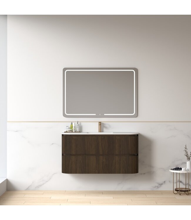 Badkamermeubel Eleonora 120 cm Dark Walnoot | Enkele Wastafel Solid Surface
