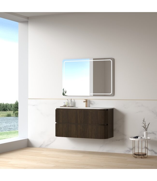 Badkamermeubel Eleonora 120 cm Dark Walnoot | Enkele Wastafel Solid Surface