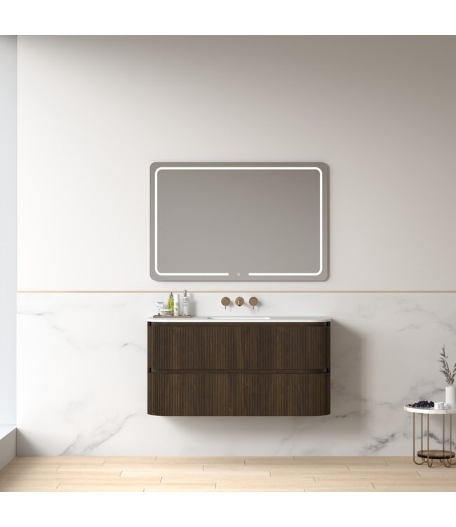 Badkamermeubel Eleonora 120 cm Dark Walnoot | Enkele Wastafel Solid Surface