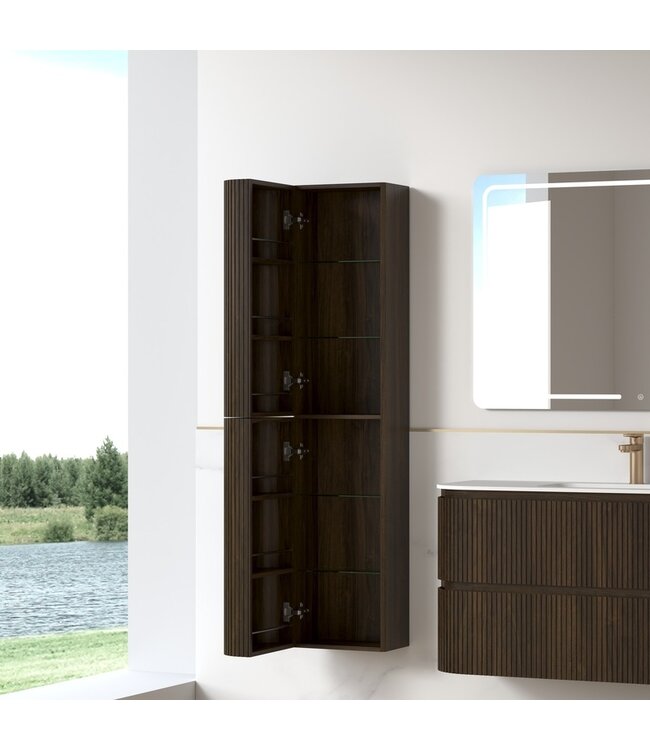 Badkamermeubel Eleonora 120 cm Dark Walnoot | Enkele Wastafel Solid Surface