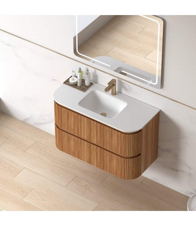 Badkamermeubel Eleonora 100 cm Acacia | Keramische Wastafel