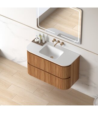 SANI-SUPPLY Badkamermeubel Eleonora 100 cm Acacia | Keramische Wastafel