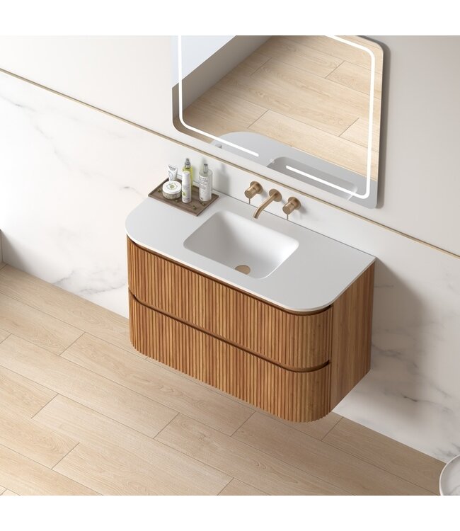 Badkamermeubel Eleonora 100 cm Acacia | Incl. Solid Surface Wastafel