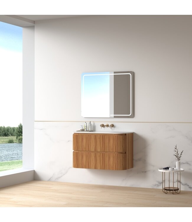 Badkamermeubel Eleonora 100 cm Acacia | Incl. Solid Surface Wastafel