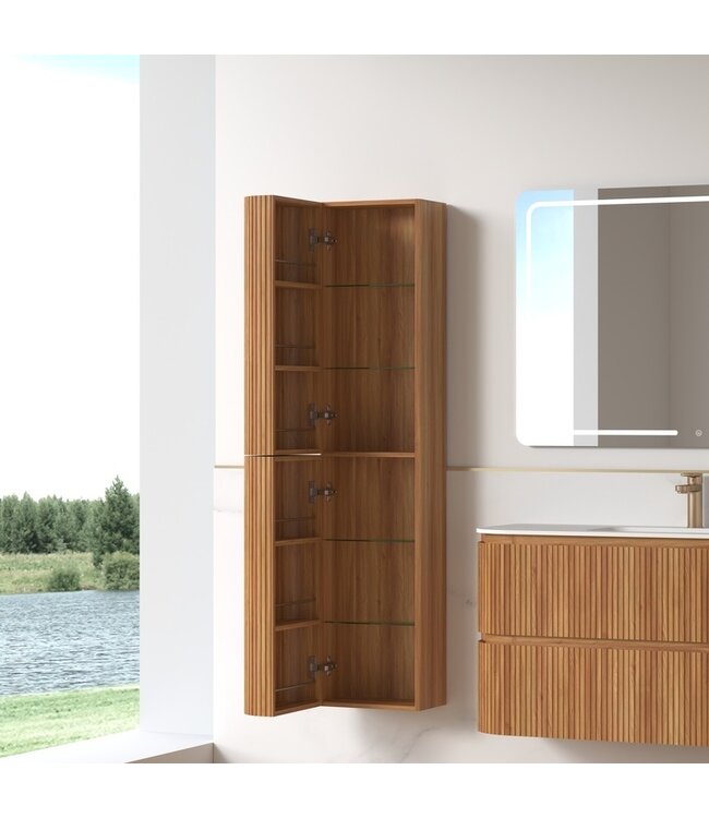Badkamermeubel Eleonora 100 cm Acacia | Incl. Solid Surface Wastafel