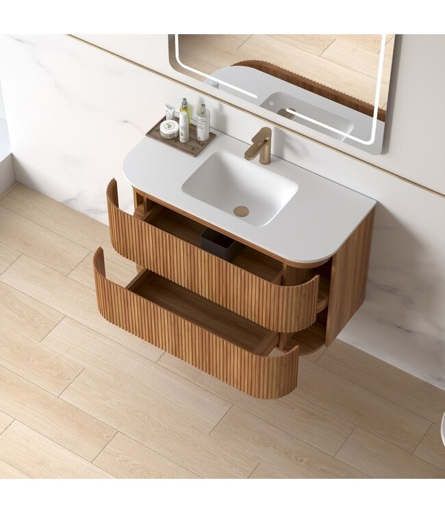 Badkamermeubel Eleonora 100 cm Acacia | Incl. Solid Surface Wastafel