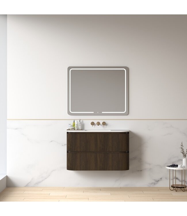 Badkamermeubel Eleonora 100 cm Dark Walnut | Incl. Solid Surface Wastafel