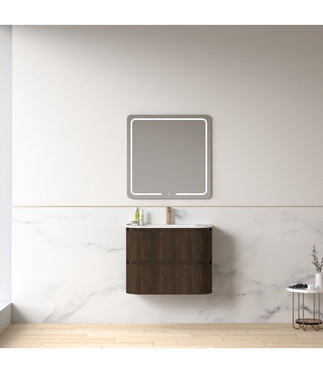 Badkamermeubel Eleonora 80 cm Dark Walnut | Incl. Solid Surface Wastafel