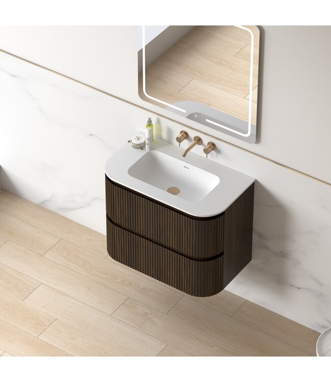 Badkamermeubel Eleonora 80 cm Dark Walnut | Incl. Solid Surface Wastafel