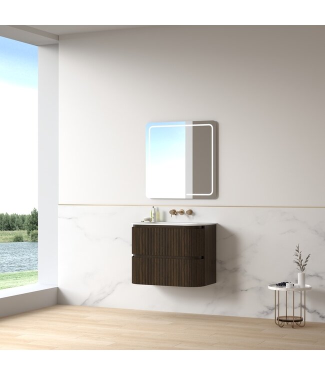 Badkamermeubel Eleonora 80 cm Dark Walnut | Incl. Solid Surface Wastafel