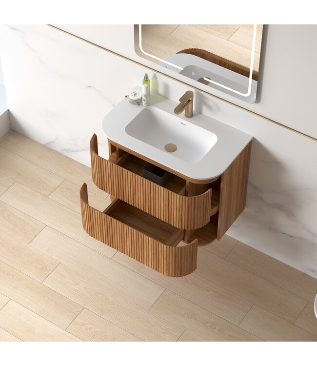 Badkamermeubel Eleonora 80 cm Acacia | Incl. Solid Surface Wastafel