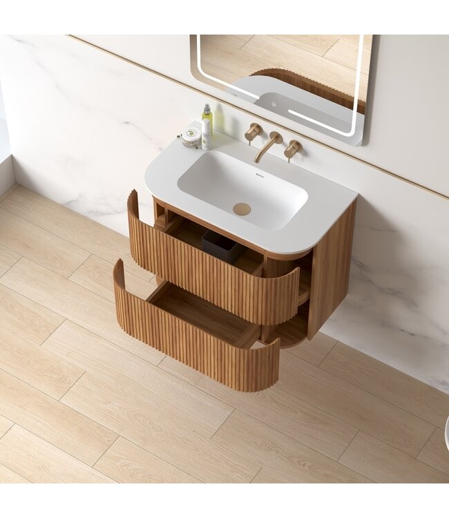 Badkamermeubel Eleonora 80 cm Acacia | Incl. Solid Surface Wastafel