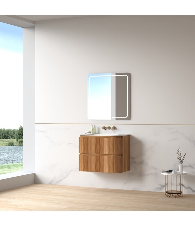Badkamermeubel Eleonora 80 cm Acacia | Incl. Solid Surface Wastafel