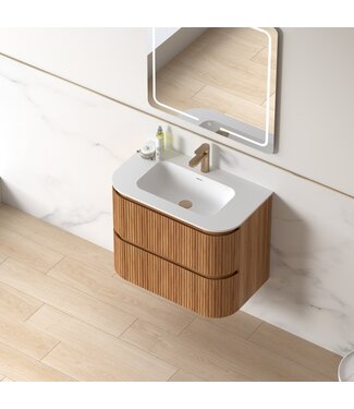 SANI-SUPPLY Badkamermeubel Eleonora 80 cm Acacia | Incl. Solid Surface Wastafel
