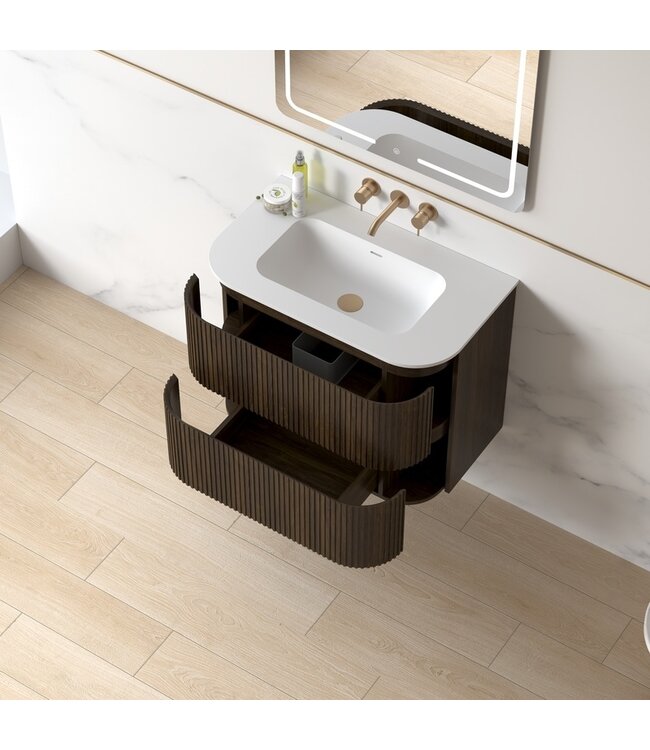 Badkamermeubel Eleonora 80 cm Dark Walnoot | Incl. Keramische Wastafel