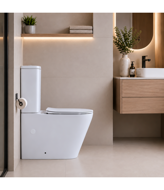 Staand toilet Duoblok Compleet - Back-to-Wall - Glanzend Wit - Randloos - OA&PK
