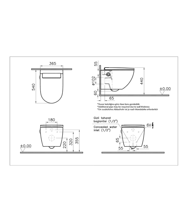 Touchless Bidet Toilet VitrA Sento - Infrarood Hangtoilet met Douchefunctie