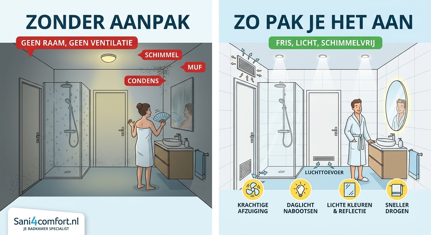 Badkamer zonder raam fris en licht houden 